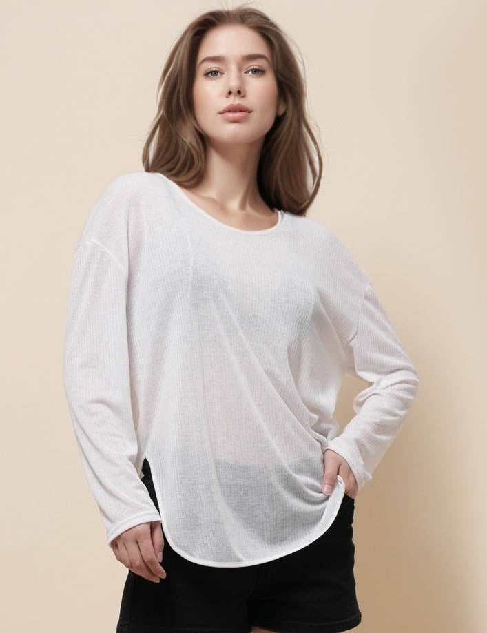Ladies Round Neck Long Sleeves Knit Basic Blouse SKT51131