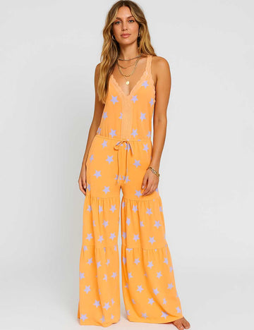 Ladies Lace V-Neck Sleeveless Tiered Wide Leg Jumpusuit