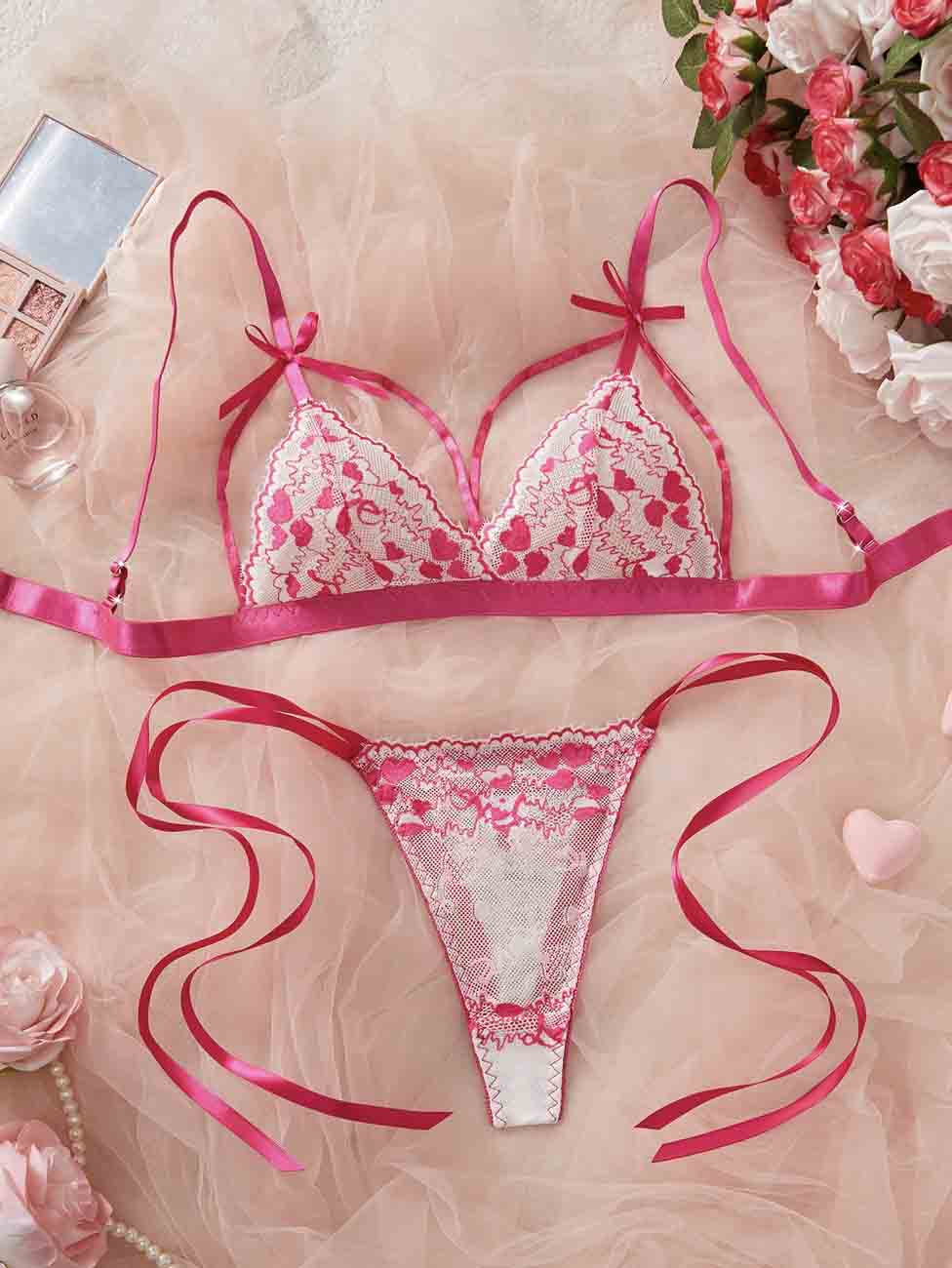 Ladies Heart Lace See Through 2PCS Lingerie Set 8XX0213