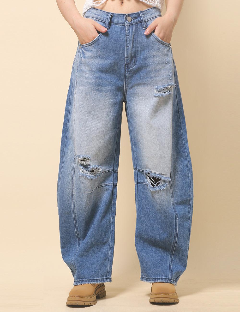 Ladies Mid Rise Barrel Leg Relaxed Jeans SKP522