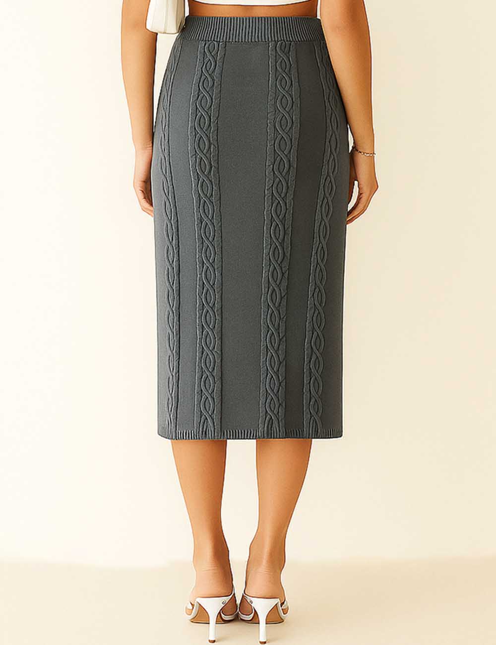 Ladies Solid Color Hip Wrap Knit Midi Skirt