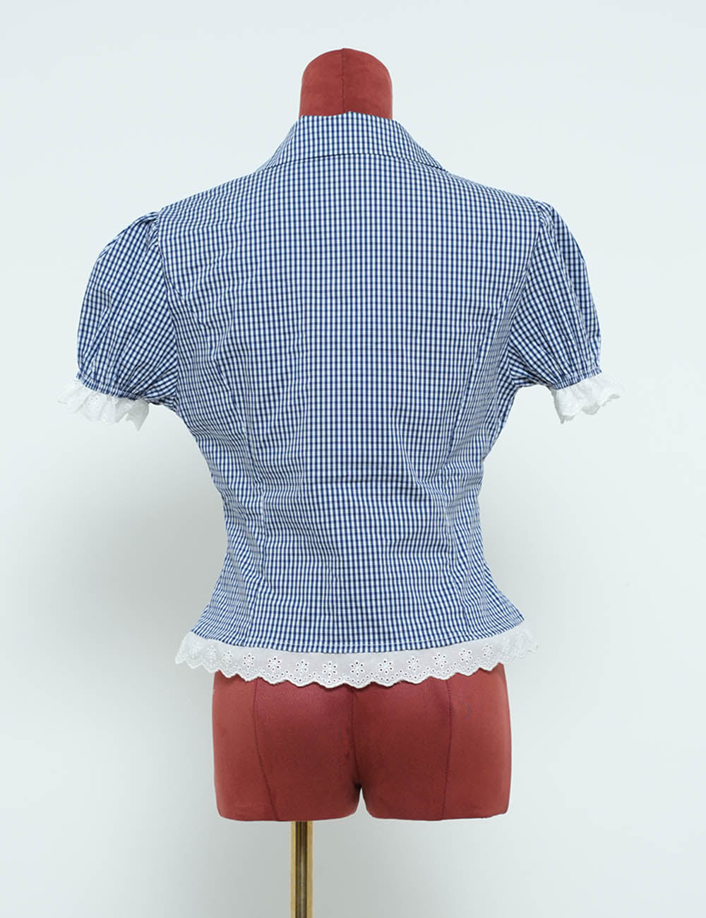 Ladies Chic V-Neck Checked Color Block Button Blouse