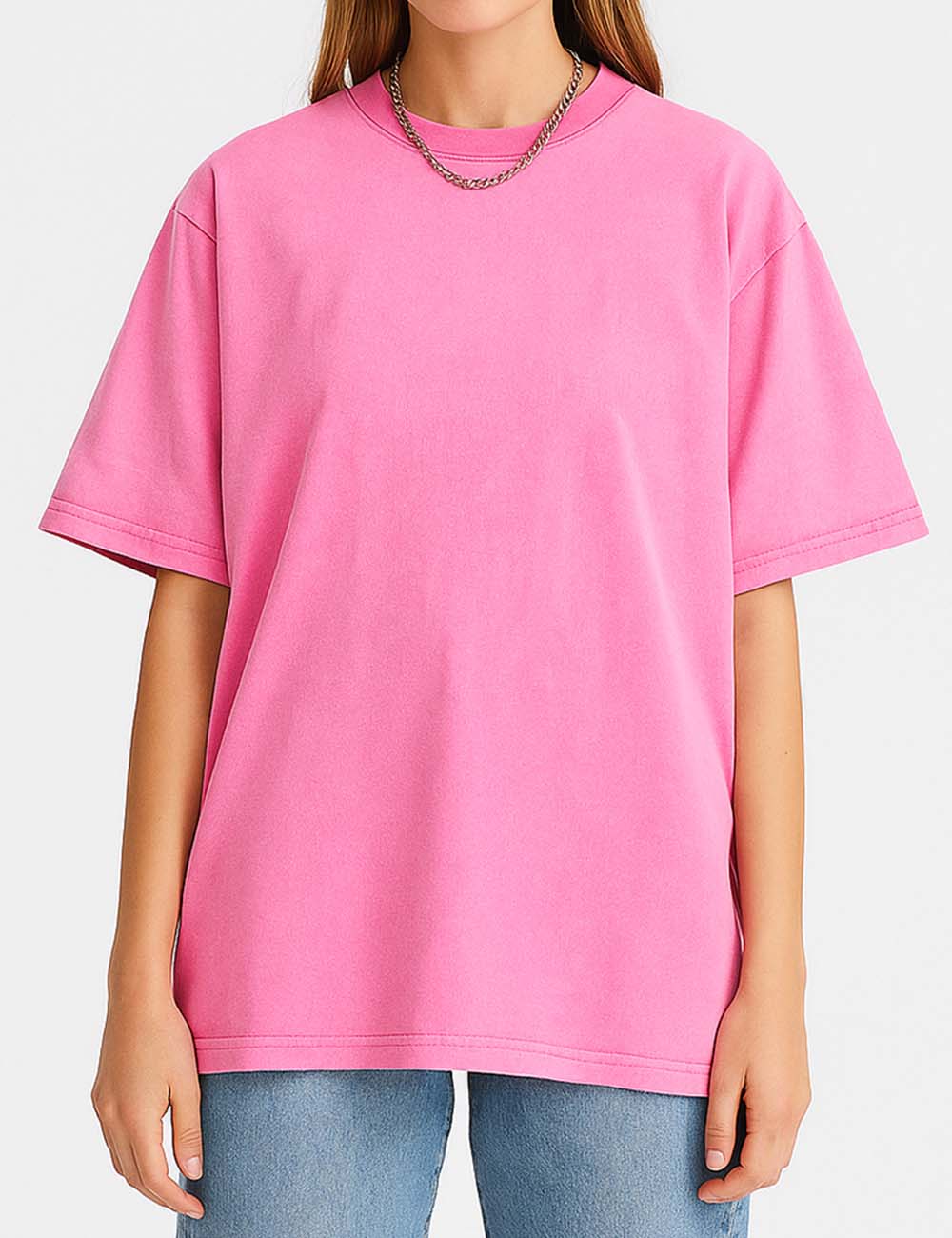 Ladies Round Neck Washed Distressed Dropped Shoulder T-shirt