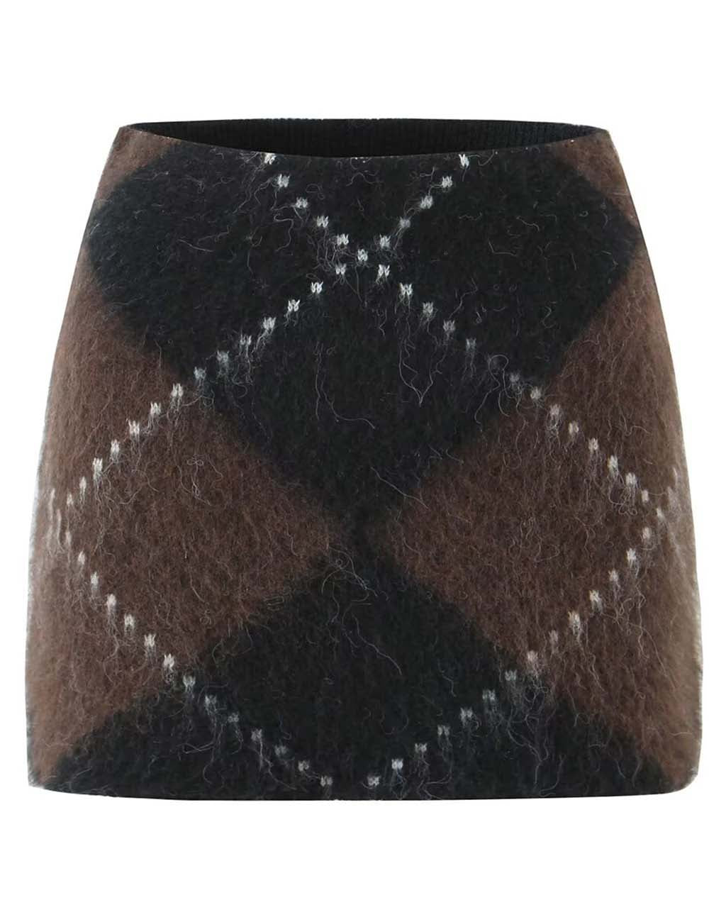 Ladies Checked Zipper Side Knit Skirt