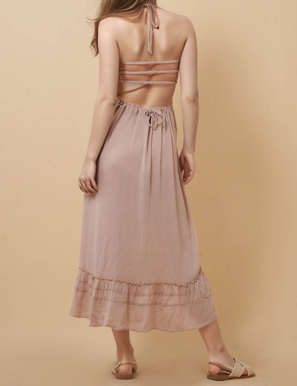 Ladies Beach Healter Sleeveless String Tie Maxi Dress 8SKD51350