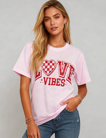Ladies Valentine's Heart Print Top Love Letter T-Shirt