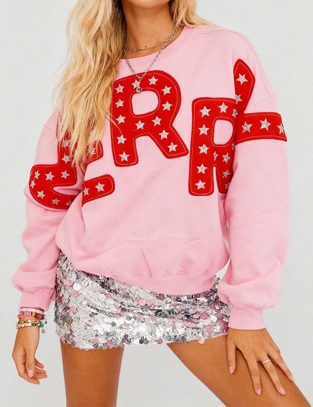 Ladies Christmas 2025 Merry Letter Sequin Sweatshirt