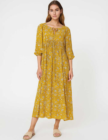 Ladies Floral Print Tie Neckline Maxi Dress