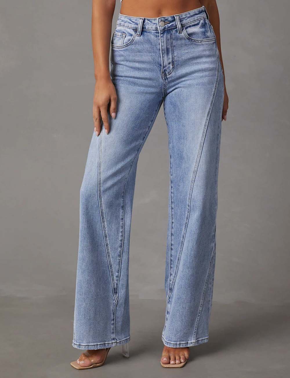Ladies Daily Jeans Button Straight Leg Denim Pants