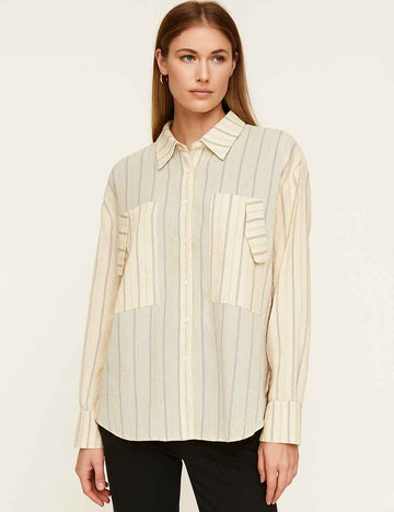 Ladies Multicolor Striped Turndown Collar Shirt