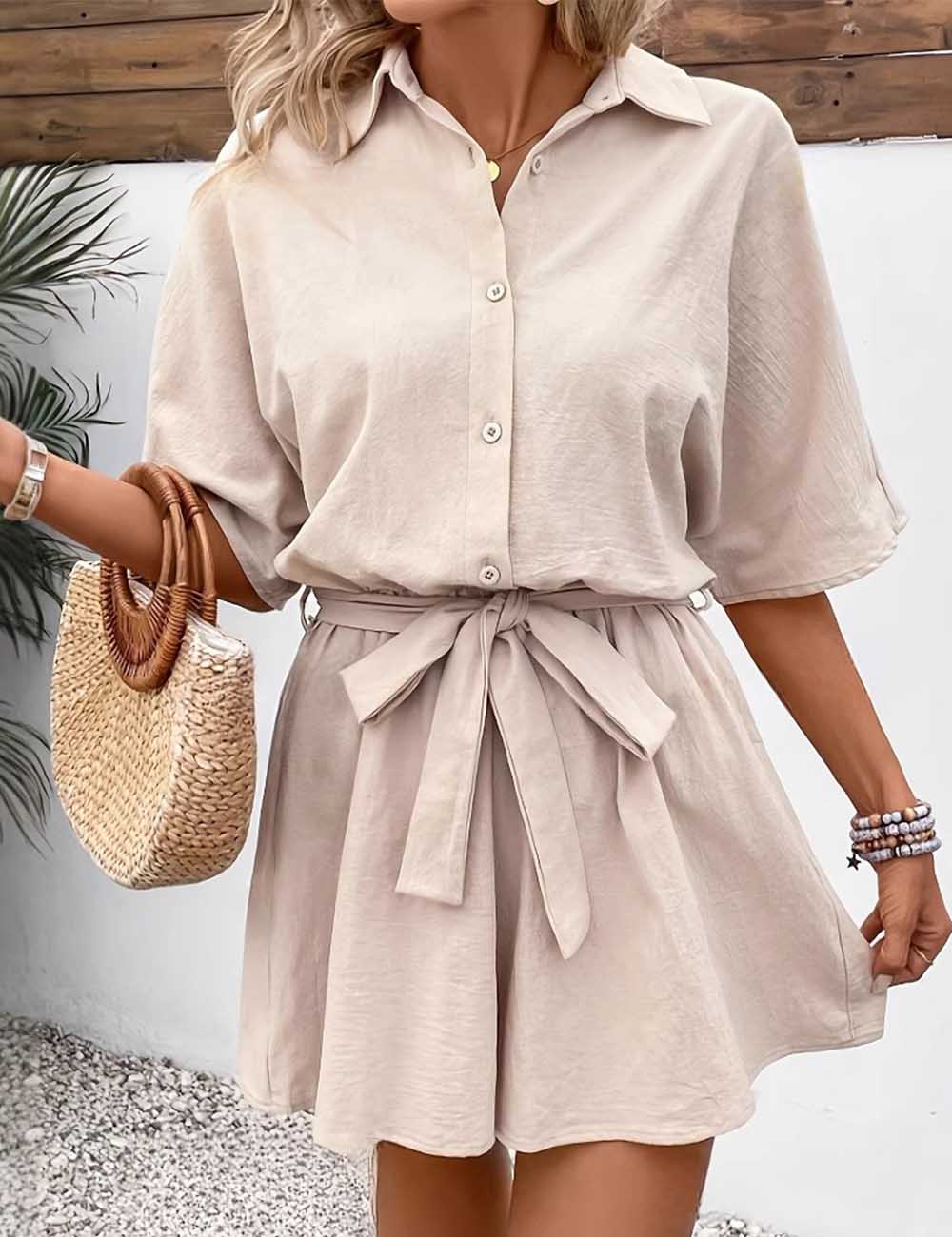 Ladies Solid Color Midi Sleeves Rumper 8SKJ5CF138