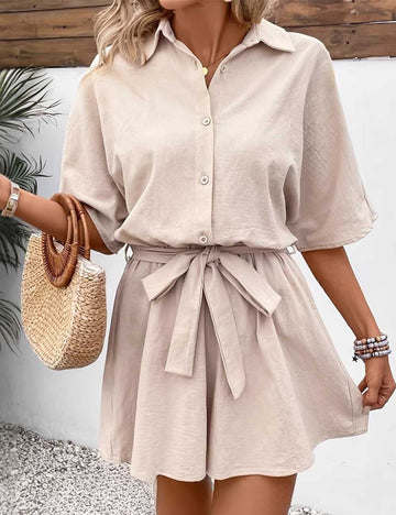 Ladies Solid Color Midi Sleeves Rumper 8SKJ5CF138