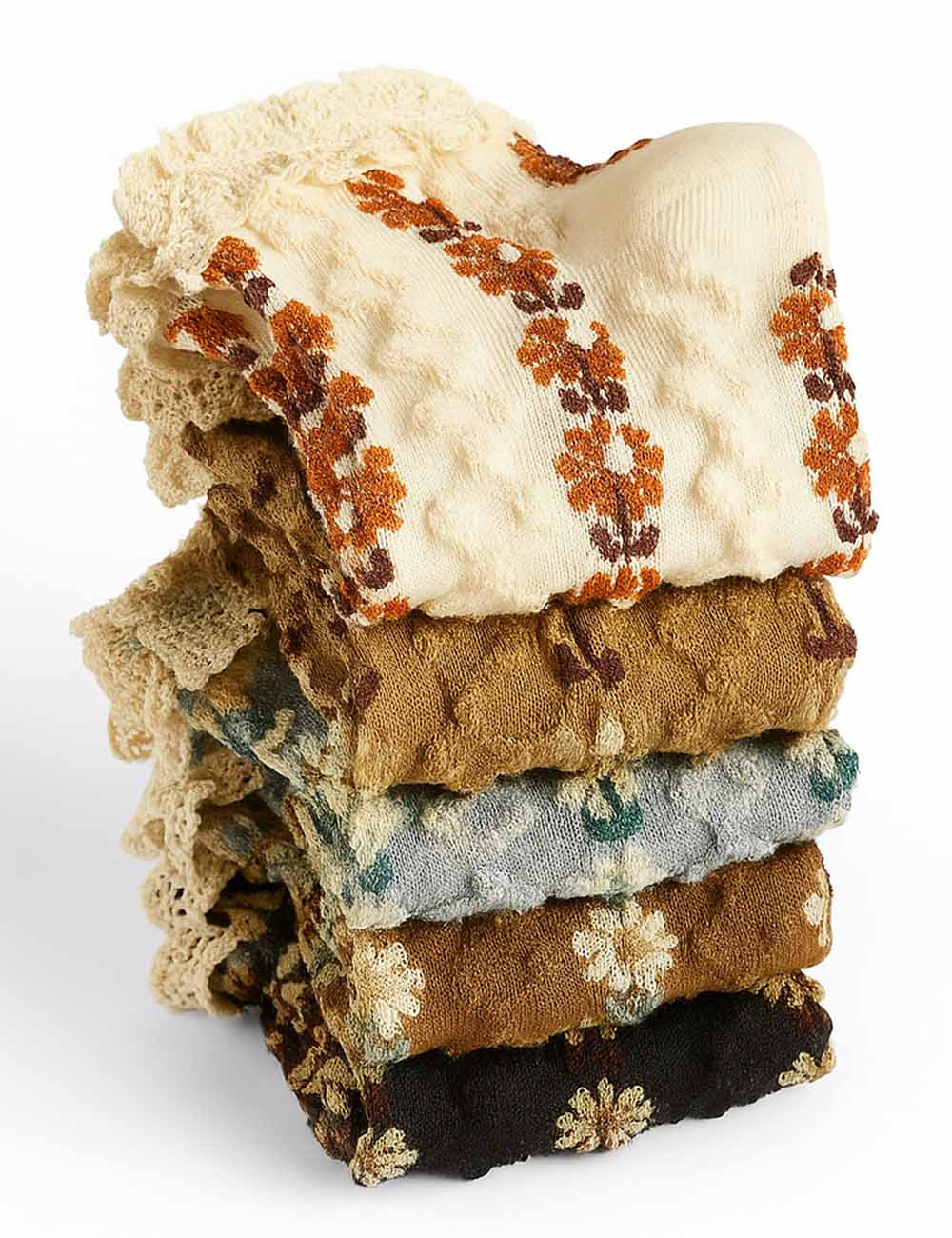 Ladies Floral Embroidery Ruffled Trim Knit Ankle Socks