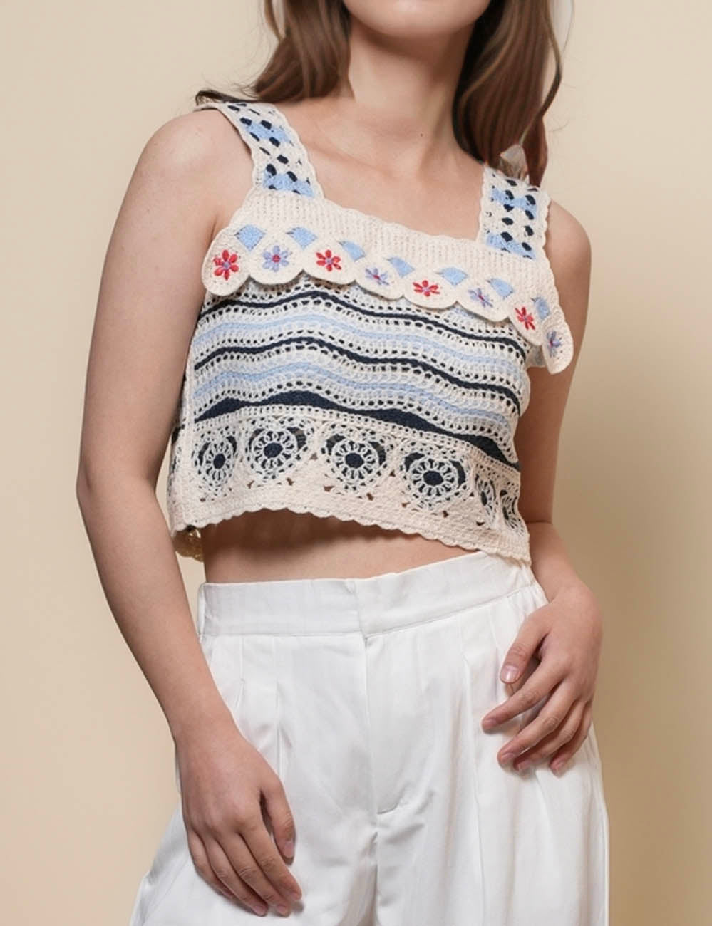 Ladies Square Neck Hollow Out Knit Vest SKT50134
