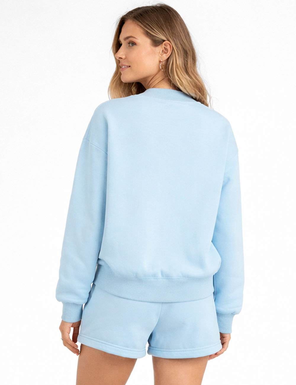 Ladies Casual Fleeced Mock Neck Sweatshirt & Shorts Matching Set