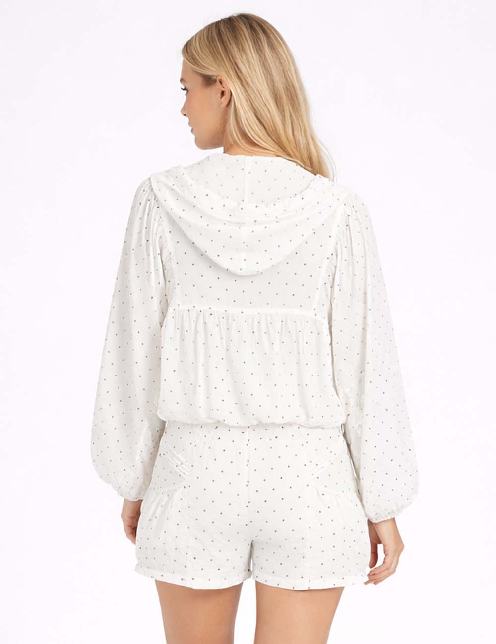 Ladies Polka Dot Hooded Zip-Up Cropped Lightweight Jacket