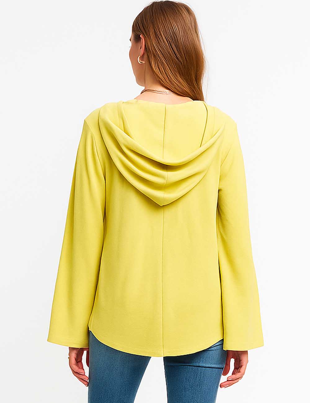 Ladies Cozy V-Neck Pocket Hoodie Cropped Sweatshirt