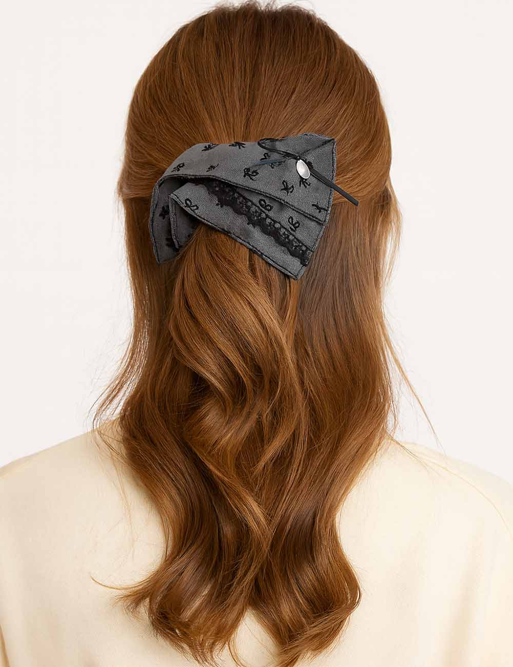 Ladies Vintage Bow Pattern Fabric Lace Scarf Scrunchie