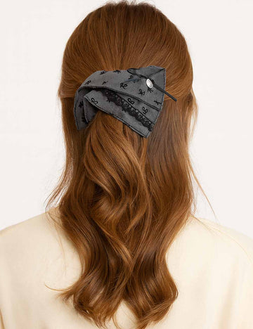 Ladies Vintage Bow Pattern Fabric Lace Scarf Scrunchie