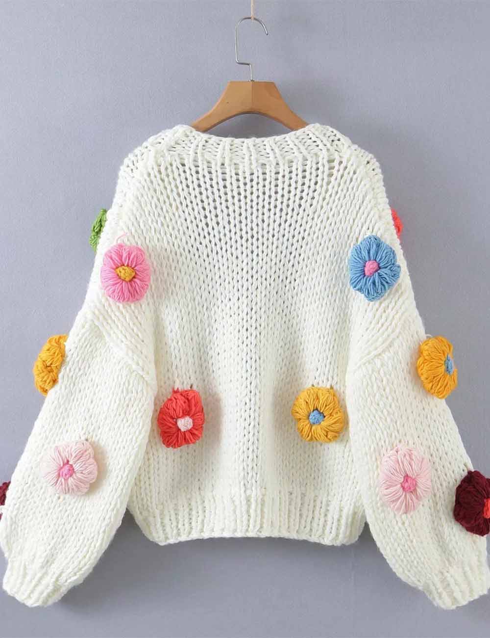 Ladies Multicolor Flower Long Sleeves Sweater Cardigan