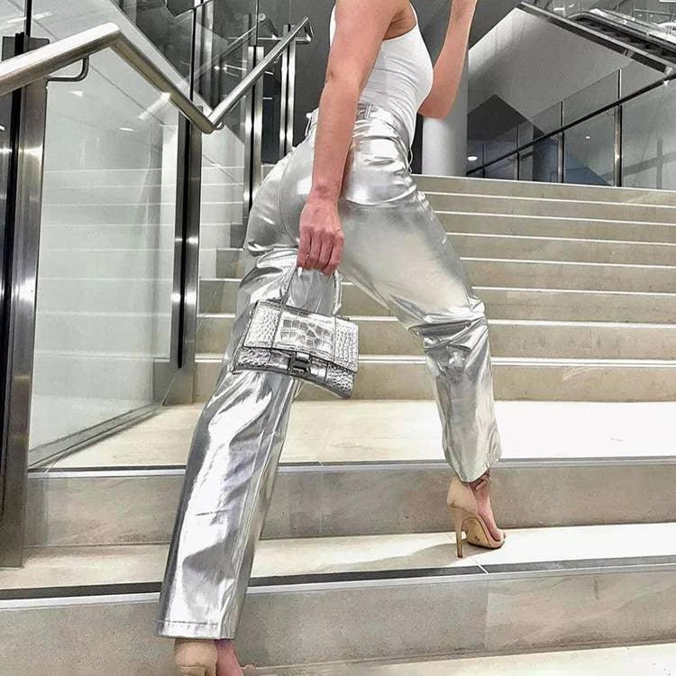 Charming Solid Color Silver Casual Pants CK10147J - SWEETKAMA