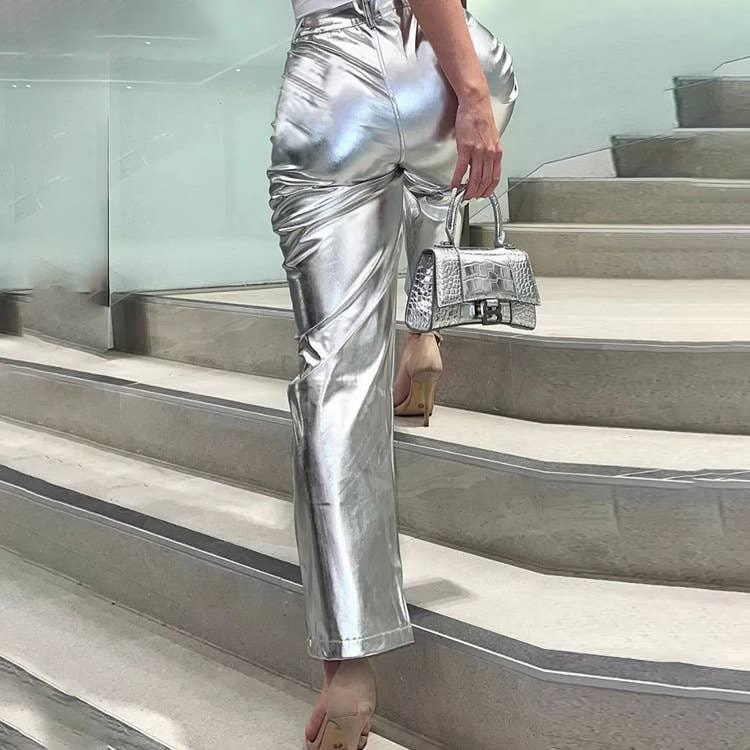Charming Solid Color Silver Casual Pants CK10147J - SWEETKAMA