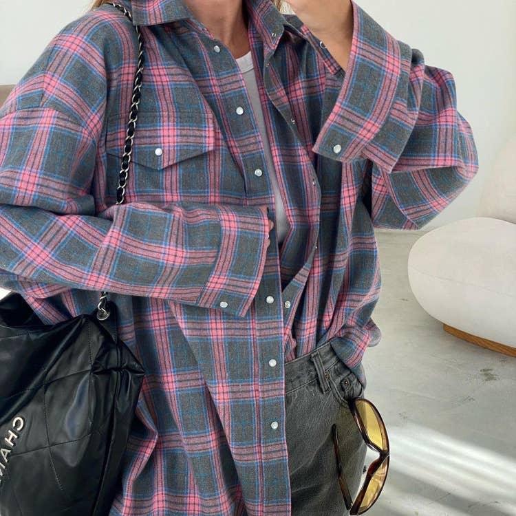 Classic Long Sleeves Plaid Shirt Casual Top CS10384T - SWEETKAMA