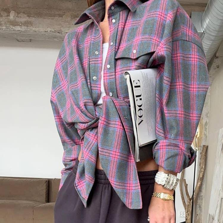 Classic Long Sleeves Plaid Shirt Casual Top CS10384T - SWEETKAMA