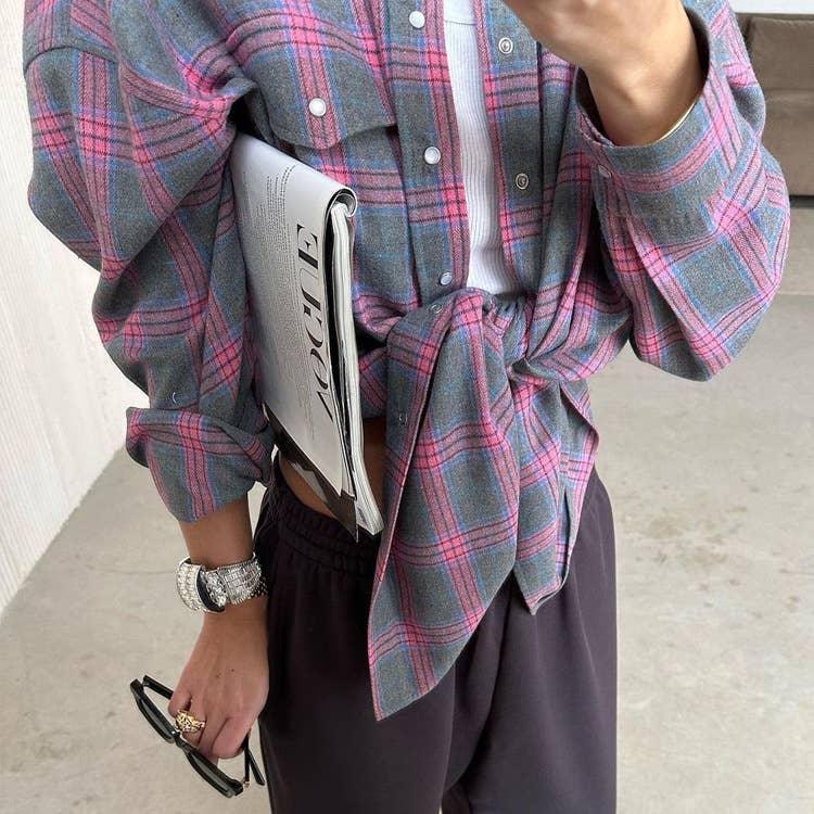 Classic Long Sleeves Plaid Shirt Casual Top CS10384T - SWEETKAMA