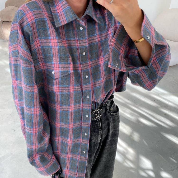 Classic Long Sleeves Plaid Shirt Casual Top CS10384T - SWEETKAMA