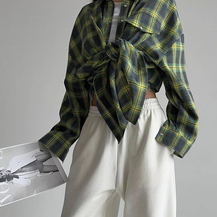 Classic Long Sleeves Plaid Shirt Casual Top CS10384T - SWEETKAMA