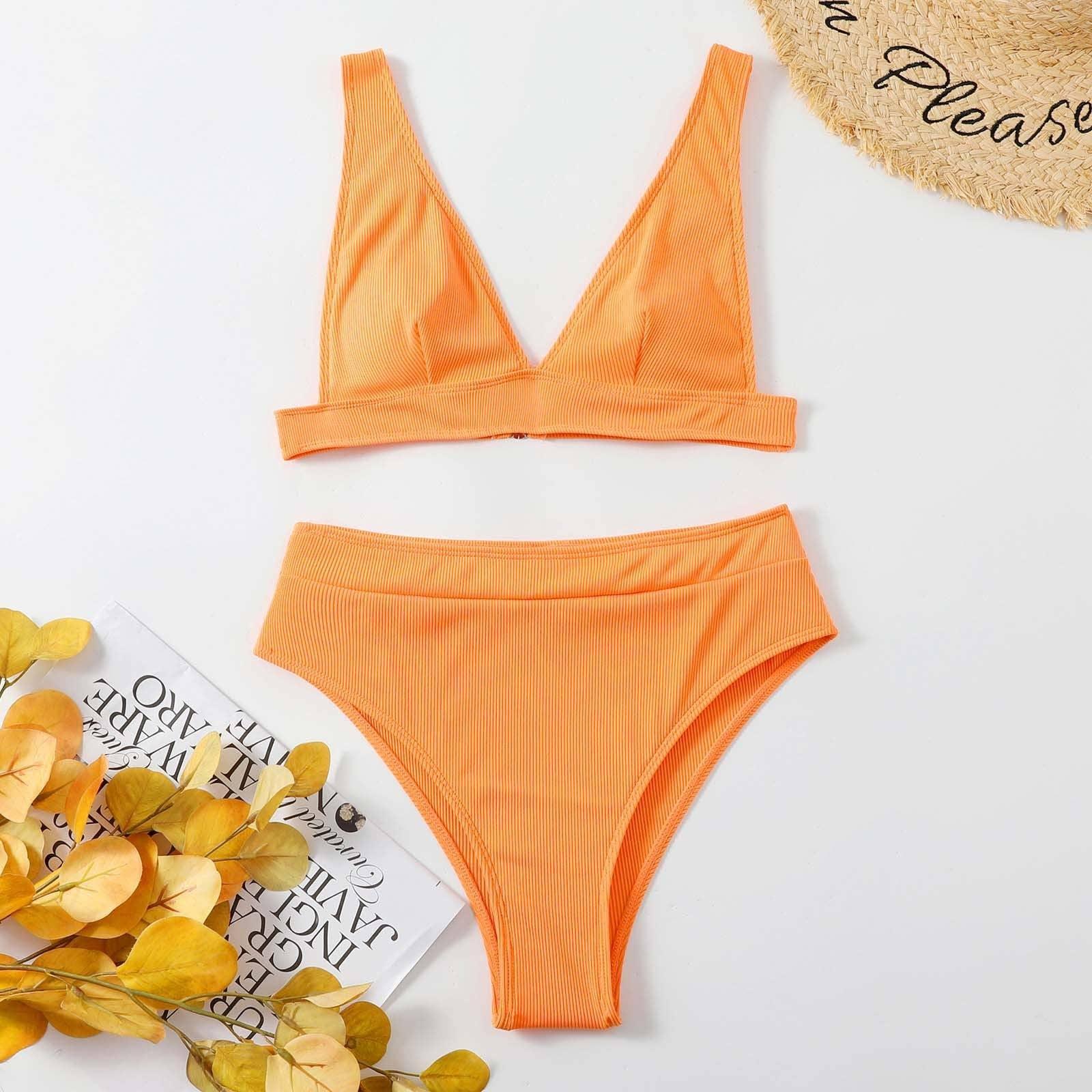 Classic Solid Color Simple Design 2PCS Bikini Set Y01 - SWEETKAMA