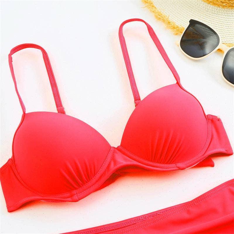 Classic Solid Color Two Shoulder 2PCS Bikini Set Y27 - SWEETKAMA
