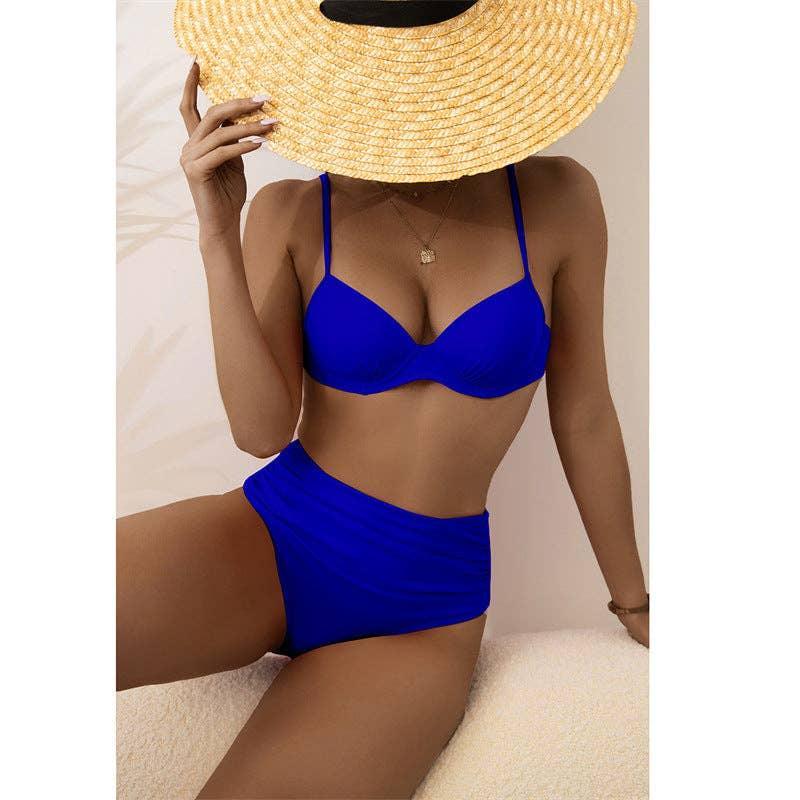Classic Solid Color Two Shoulder 2PCS Bikini Set Y27 - SWEETKAMA