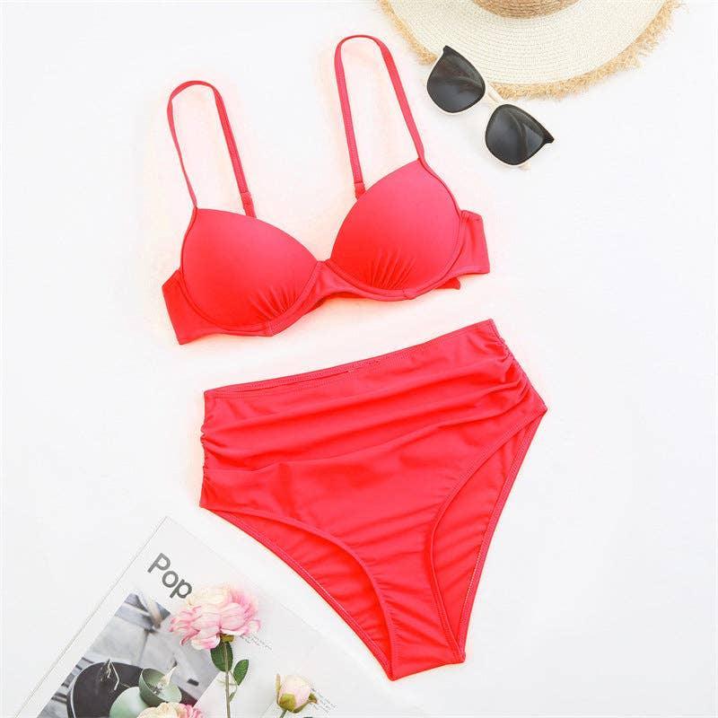 Classic Solid Color Two Shoulder 2PCS Bikini Set Y27 - SWEETKAMA