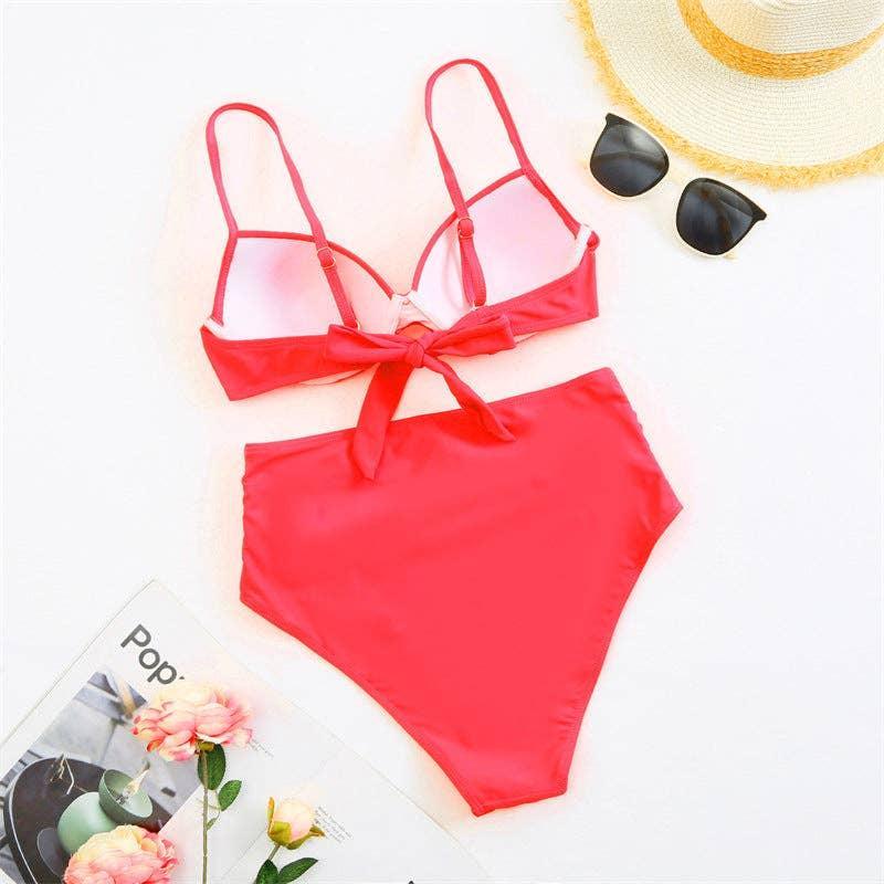 Classic Solid Color Two Shoulder 2PCS Bikini Set Y27 - SWEETKAMA