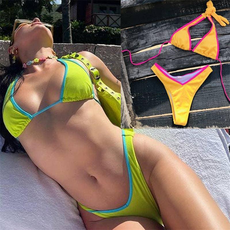 Color Block Halter 2PCS Bikini Set Y41 - SWEETKAMA