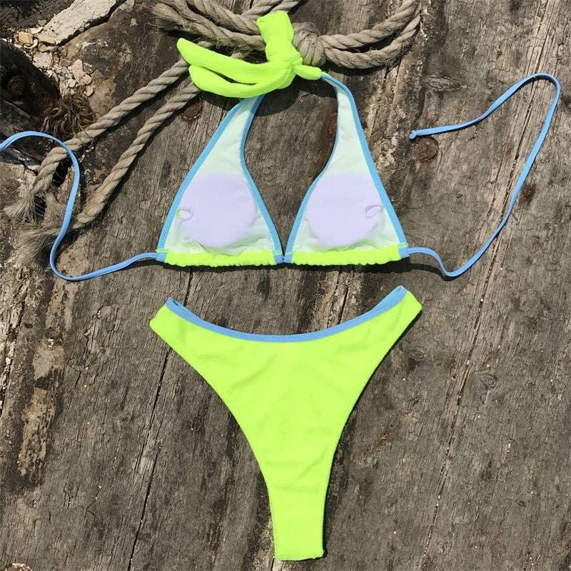 Color Block Halter 2PCS Bikini Set Y41 - SWEETKAMA