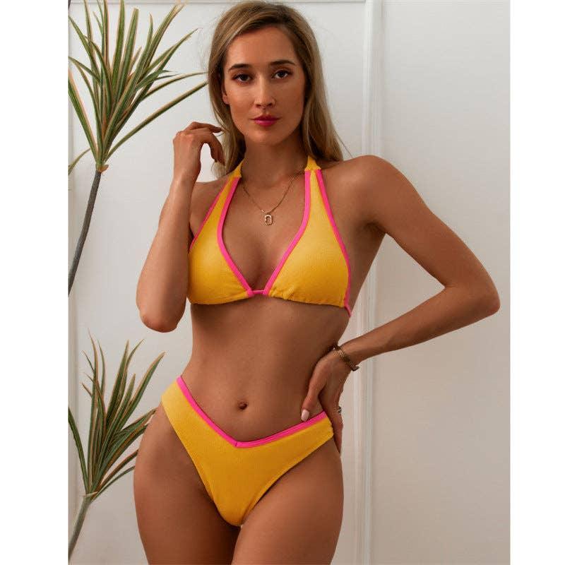 Color Block Halter 2PCS Bikini Set Y41 - SWEETKAMA