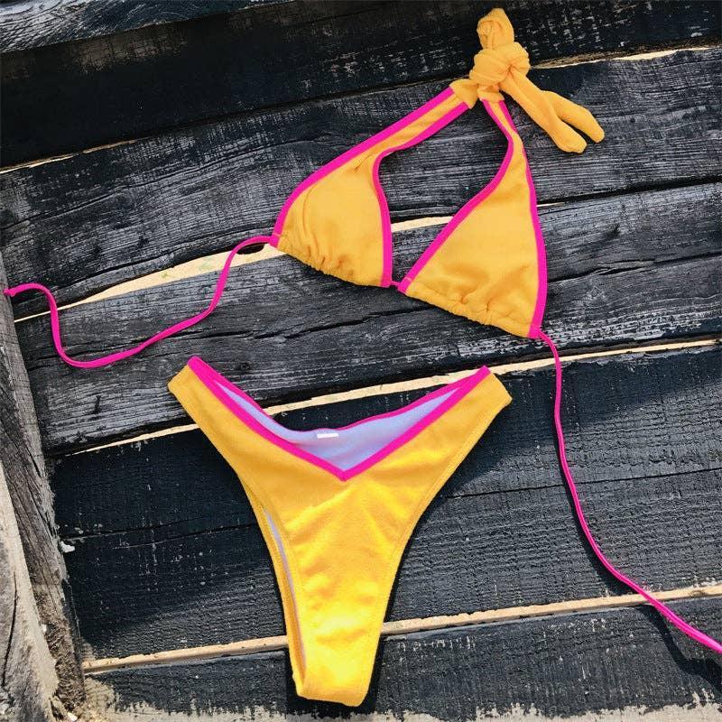 Color Block Halter 2PCS Bikini Set Y41 - SWEETKAMA