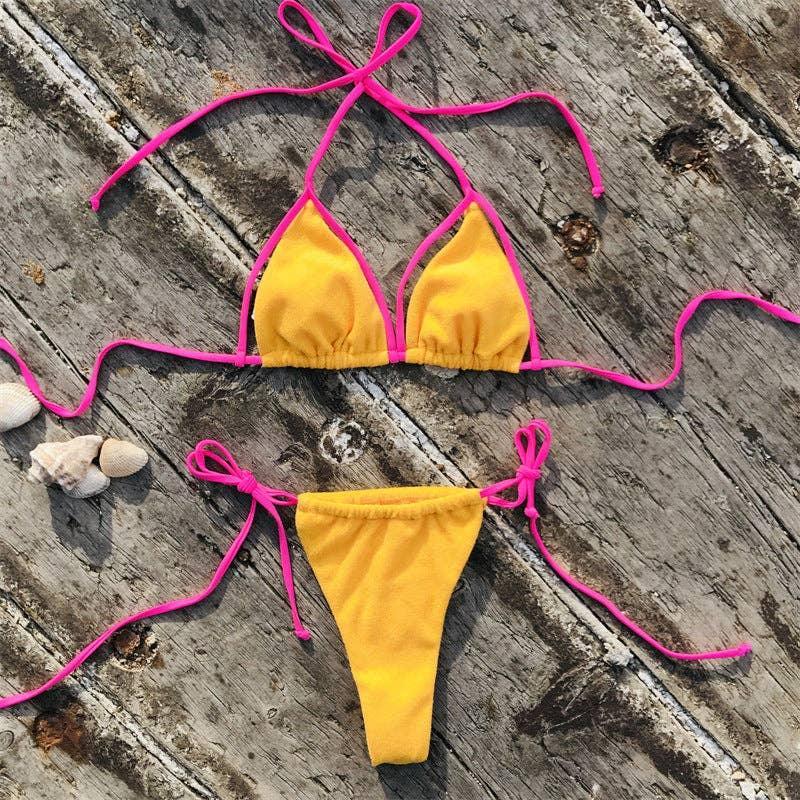 Color Block String Tie 2PCS Bikini Set Y40 - SWEETKAMA