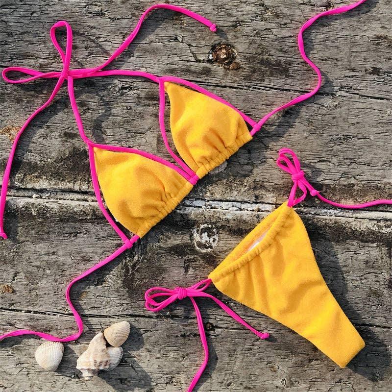 Color Block String Tie 2PCS Bikini Set Y40 - SWEETKAMA