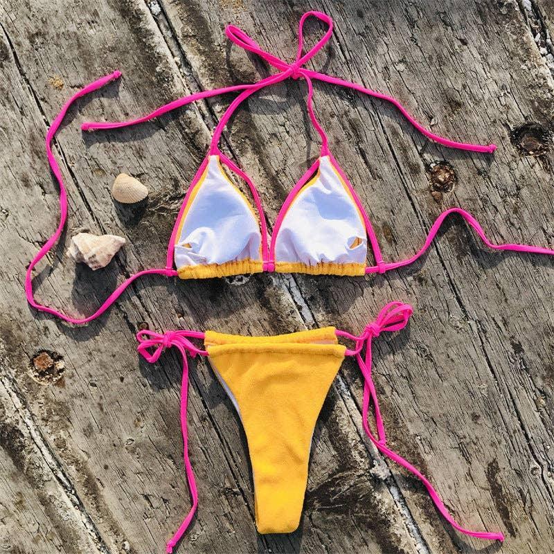 Color Block String Tie 2PCS Bikini Set Y40 - SWEETKAMA
