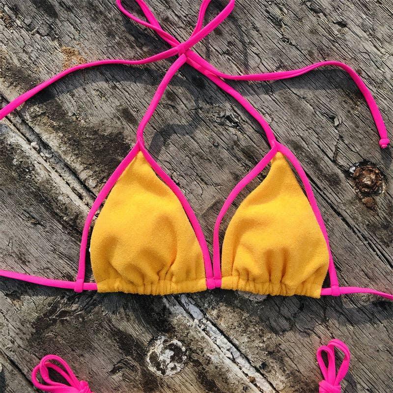 Color Block String Tie 2PCS Bikini Set Y40 - SWEETKAMA