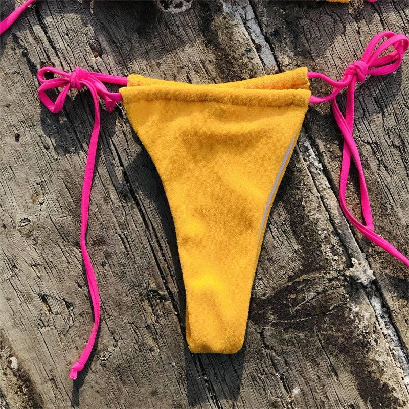 Color Block String Tie 2PCS Bikini Set Y40 - SWEETKAMA