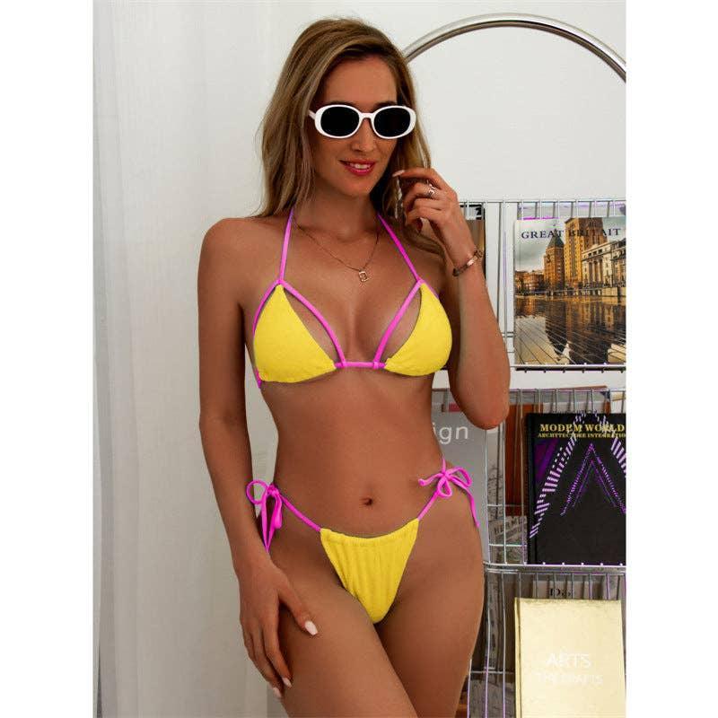 Color Block String Tie 2PCS Bikini Set Y40 - SWEETKAMA