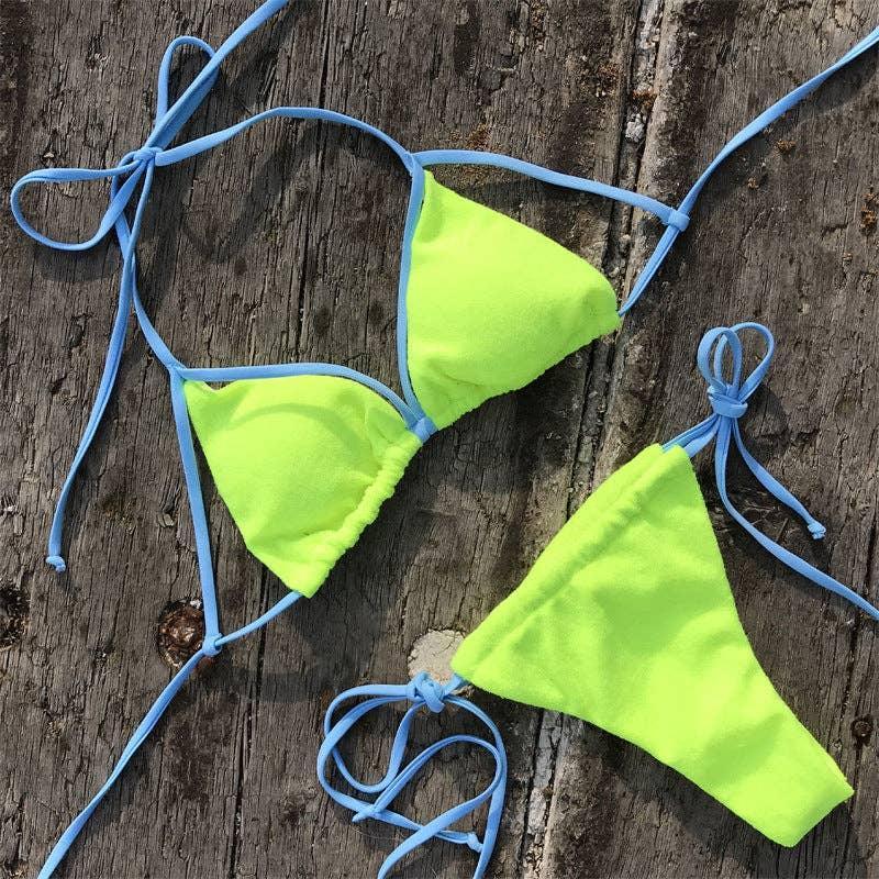 Color Block String Tie 2PCS Bikini Set Y40 - SWEETKAMA