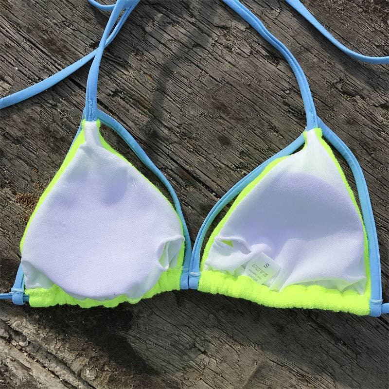 Color Block String Tie 2PCS Bikini Set Y40 - SWEETKAMA