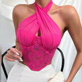 Cross Neck Solid Color Crop Top Corset Bra K029 - SWEETKAMA