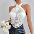 Cross Neck Solid Color Crop Top Corset Bra K029 - SWEETKAMA